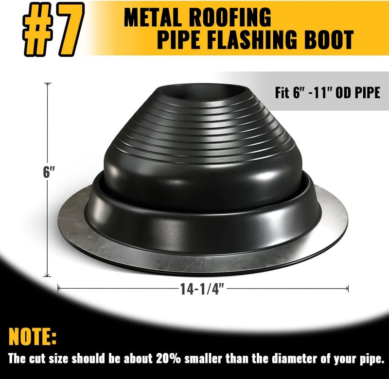 VIVIDA #7 غطاء فلاشينغ معدني لأسطح EPDM، جاك مرن لفتحة الأنبوب بقطر 6" إلى 11"، مع براغي ومقبس سداسي، أسود، عبوة واحدة - Image 4